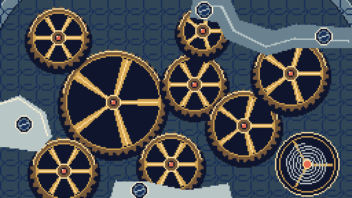 A set of interlocking gears turning in the included clockwork animation.