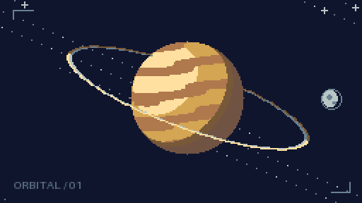 Orbita: a tiny planet with a moon orbiting around it, one of the included TV Watch animations.